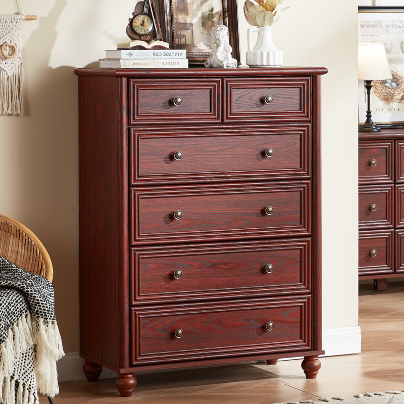 Farmhouse 6 Drawer Dresser, Chest Of Drawers For Bedroom, 43.5" Tall Wood White Kids Dresser With Roman Column And Metal Handles, Storage Dressers Organizer For Living Room, Hallway, Closet