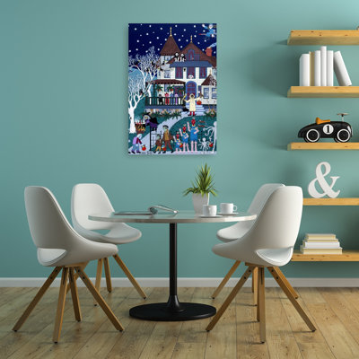 Spooky Halloween House Whimsical Abstract Contemporary Bat Cat Architecture Landscape Wall Art Print by Sev Ickes - Wrapped Canvas Print