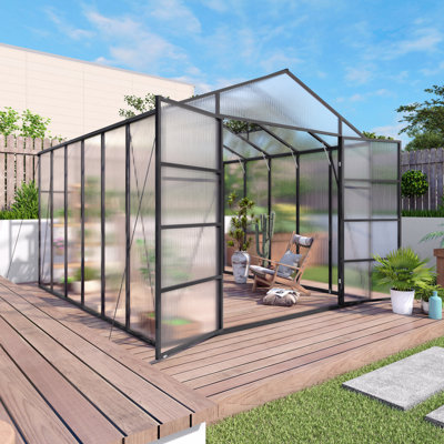 Serre en aluminium à effet de serre en polycarbonate de 10 pi x 12 pi avec serre surélevée et ancrage en aluminium robuste pour cour arrière en toute saison