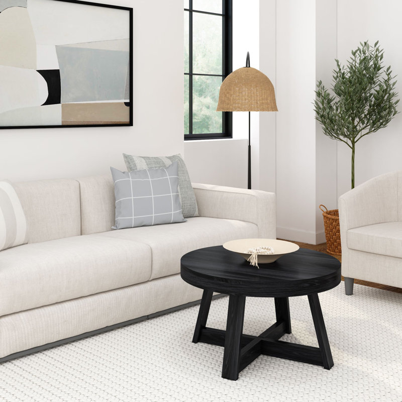 Byard Solid Wood Single Coffee Table, 17.5" H x 30" L x 30" W, Black Wirebrush