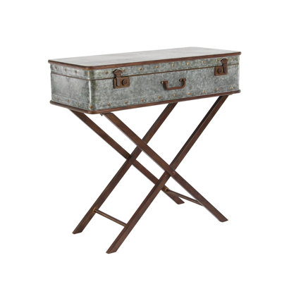 Laforce Metal Side End Gray Accent Table with Suitcase Style Top