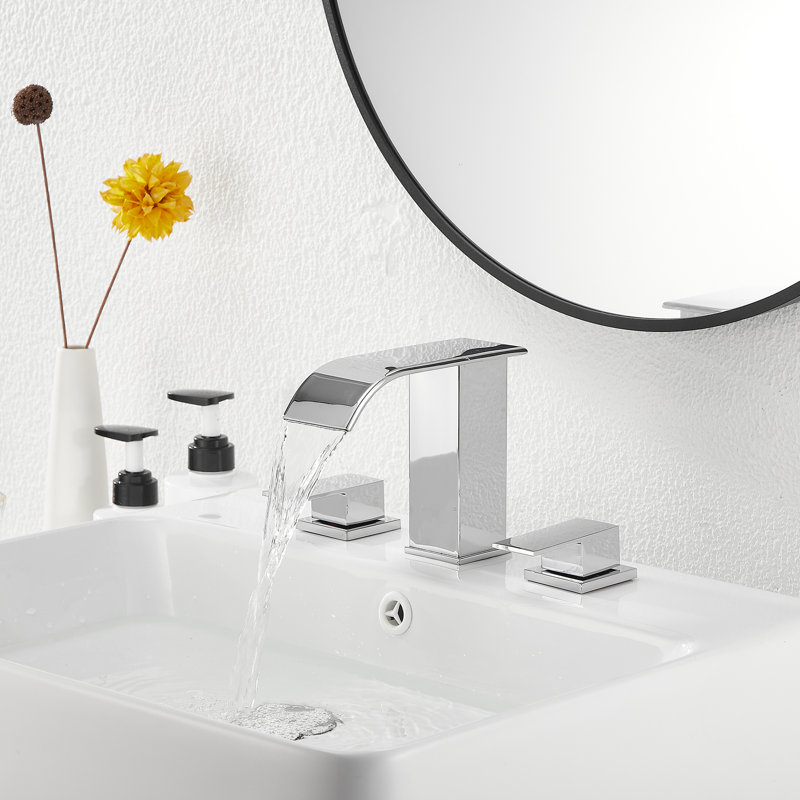 Robinet de salle de bain à large entraxe avec bonde, Argent