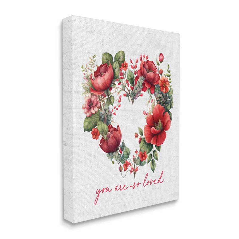 Couronne de Saint-Valentin en forme de cœur sur toile par impression à lettres et doublée, H 20 po x l 16 po x P 1,5 po