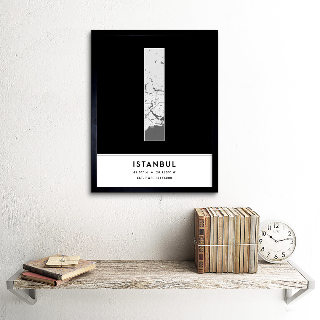 Istanbul City Map Istanbul Black & White - Single Picture Frame Typography