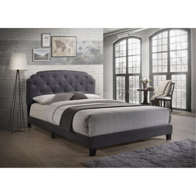 Grand lit en tissu gris Tradilla