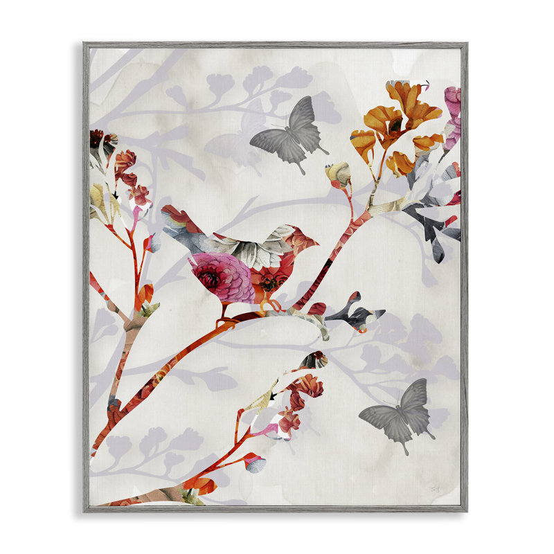 Oiseaux et papillons, art de la giclée encadrée par Susan Jill, Estampe numérique Farmhouse, H 14 po x l 11 po