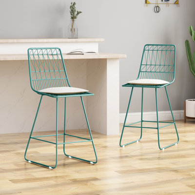 Tabourets de comptoir beiges avec base en fer et rembourrage d'eau (de 2 coussins de fabrication