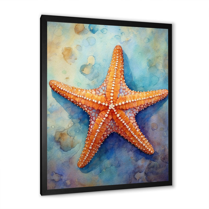 Spinny Starfish II - Starfish, art mural, H 20 po x l 12 po x P 1 po, Cadre simple noir