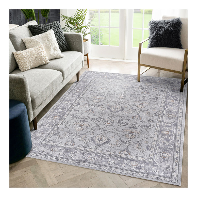 Collection 6X9 Ivory/Grey/Oriental Non-Shedding Living Room Bedroom Dining Home Office Stylish and Stain Resistant Area Rug