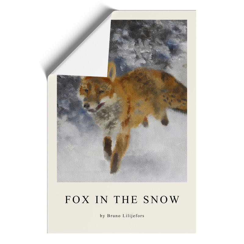 Fox In The Snow Vol.3 by Bruno Liljefors - No Frame Painting, 59cm H x 42cm W x 0.1cm D