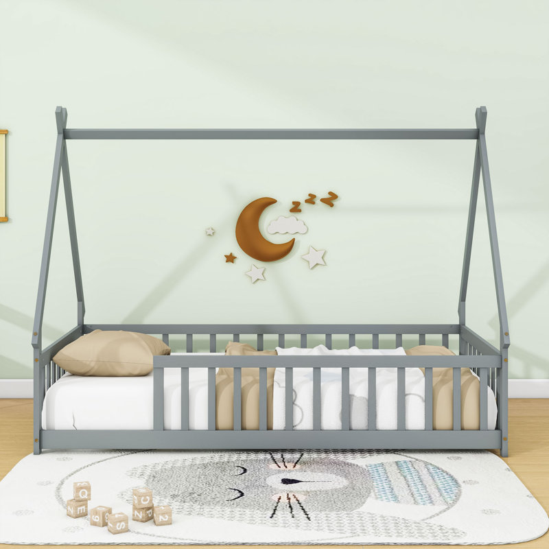 Lit simple en bois en forme de tipi en forme de tente, gris