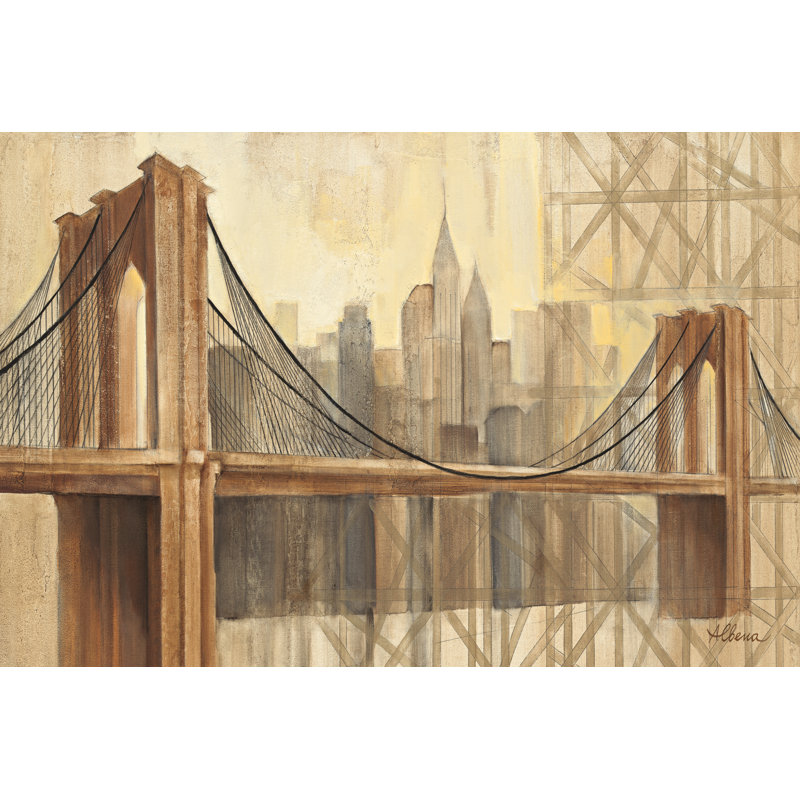 " Brooklyn Bridge " by Albena Hristova, 32" H x 48" W  , No, Black Single Picture Framed