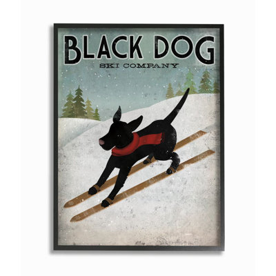 «Black Dog Ski Company Winter Sports Pet» par Ryan Fowler, reproduction d'art graphique sur bois