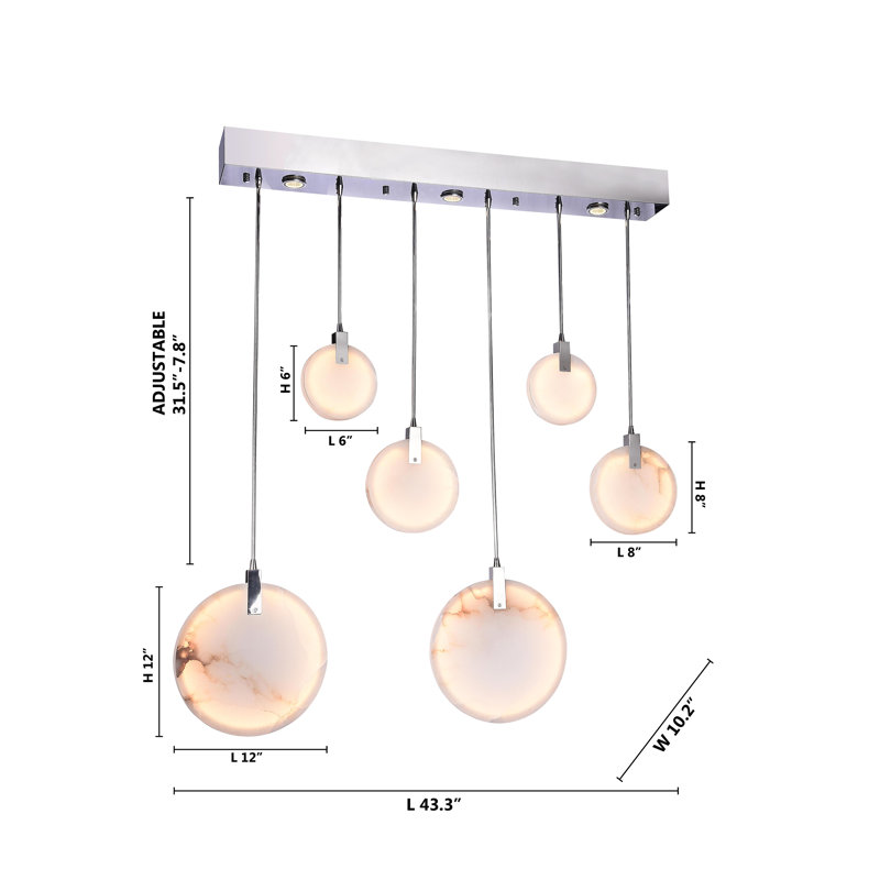 Lustre transitionnel en marbre espagnol à 6 lumières DEL, Chrome