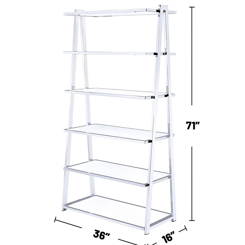 6 tablettes avec tablettes en bois blanches et structure en métal, forme rectangulaire, dos ouvert, profondeur de 35,02 po, largeur de 15,81 po, hauteur de 70,12 po, cadre de bibliothèque fixe ultrabrillant, idéal pour les magazines