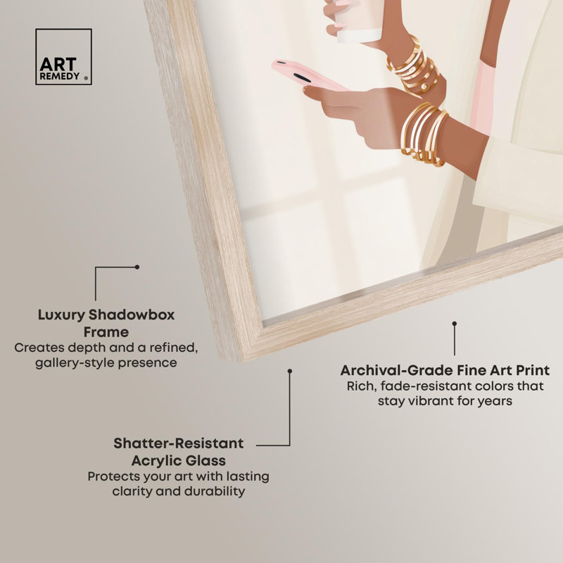«Coffee Break Shadowbox Print» par Art Remedy, H 25 po x l 25 po, Crème, crème