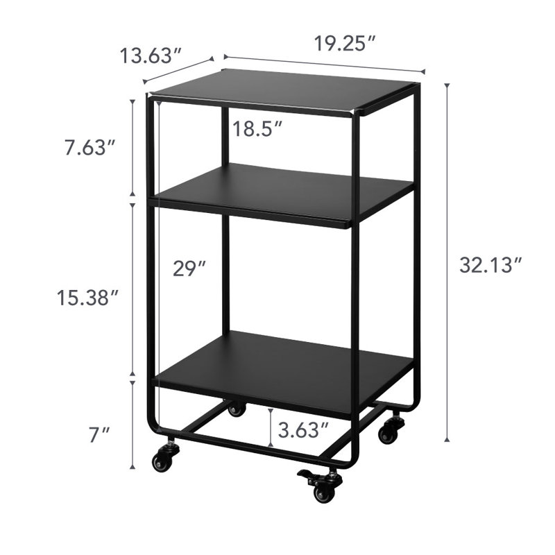 Elegant Black Steel 3-Tier Kitchen Cart with Lockable Wheels