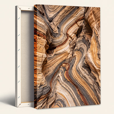 Wavy Sandstone Rock Layers in Earthy Brown and Grey Canvas Wall Art