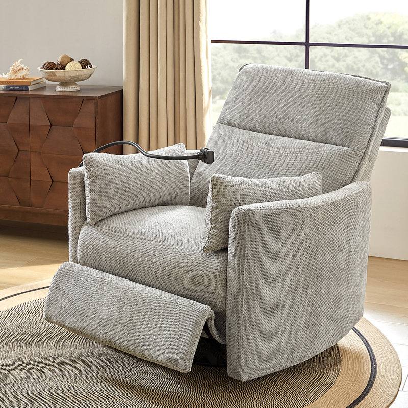 Talana Contemporary 38" Power Rocking Swivel Nursery Recliner with USB, Light Gray