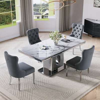 Dining Table Set Modern Faux Marble Dining Table 7008 Luxury Dinning Table With With Velvet Chairs Kitchen Dining Room Sets For Dinner Dinette Br Dining Table Set Modern Faux Marble Dining Table 7008 Luxury Dinning Table With With Velvet Chairs Kitchen Dining Room Sets For Dinner Dinette Br