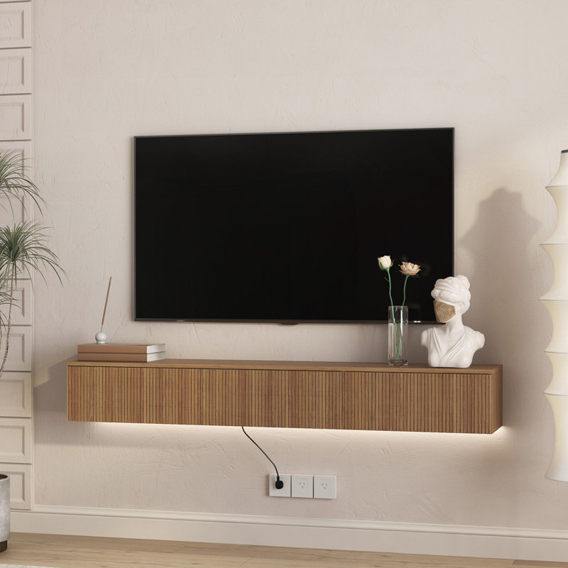 Meuble télé flottant fixé au mur avec 16 lumières DEL de couleur