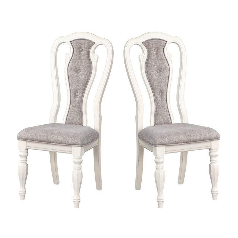 Chaise d'appoint en bois composite Crestor gris et blanc antique (ensemble de 2) avec dossier ventilé