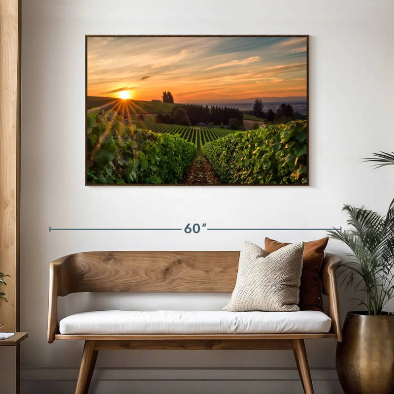 Willamette Vineyard, 46 po x 31 po, Cadre flottant noyer