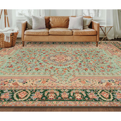 High-Quality Hand-Knotted Light Green And Green Area Rug