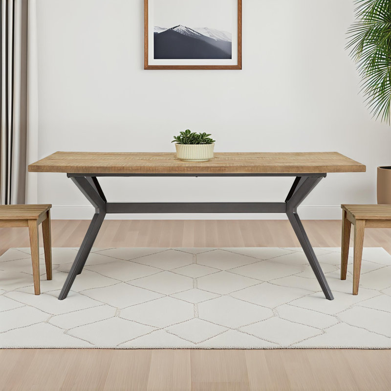 Sabine Pine Metal Base Dining Table, Light Pine