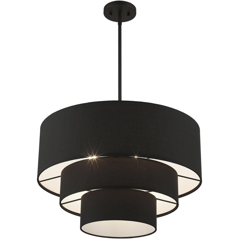 Lustre suspendu 4 lumières en nickel brossé, Noir, Noir, Orange