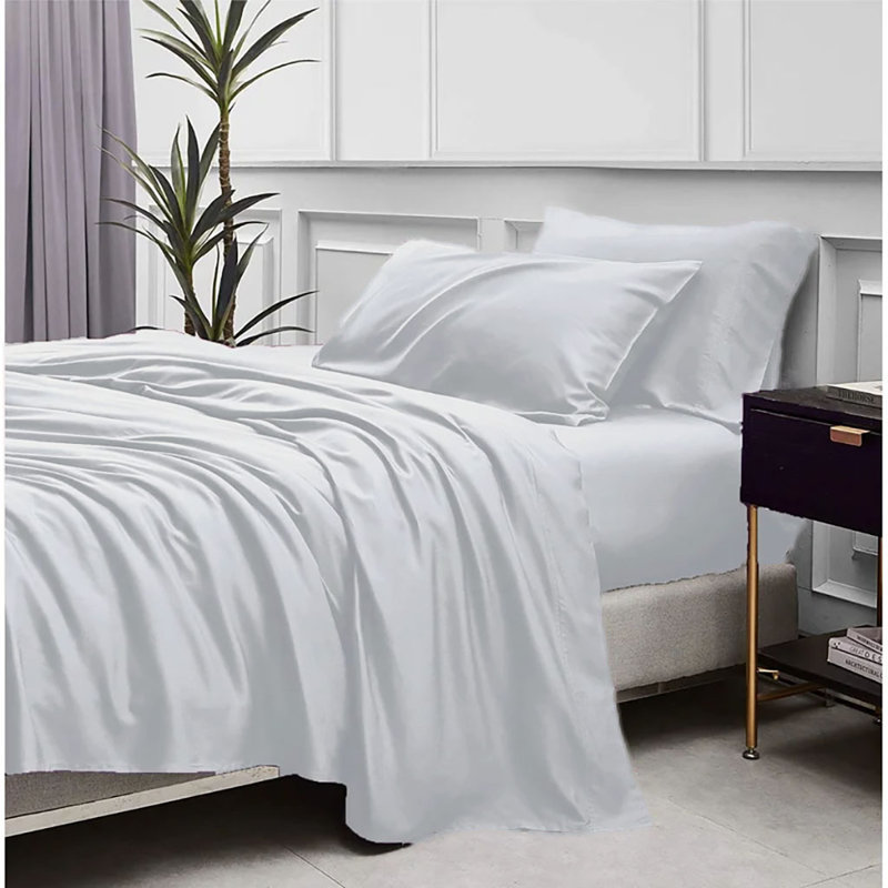 Ensemble de draps 4 pièces en rayonne de bambou de qualité supérieure, Blanc