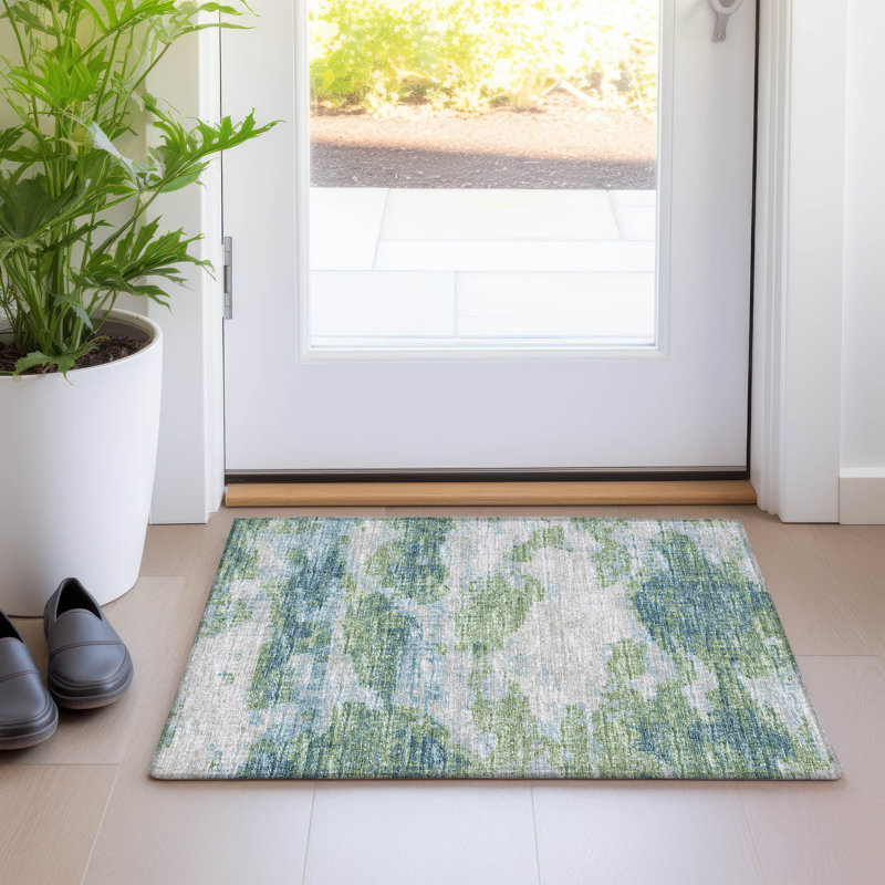 Premium Machine Washable Freixa AMF71 Green Rug, Rectangle 1'8" x 2'6"