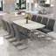 Ensemble de table de salle à manger élégant à motif de marbre blanc avec 8 chaises en PU gris foncé