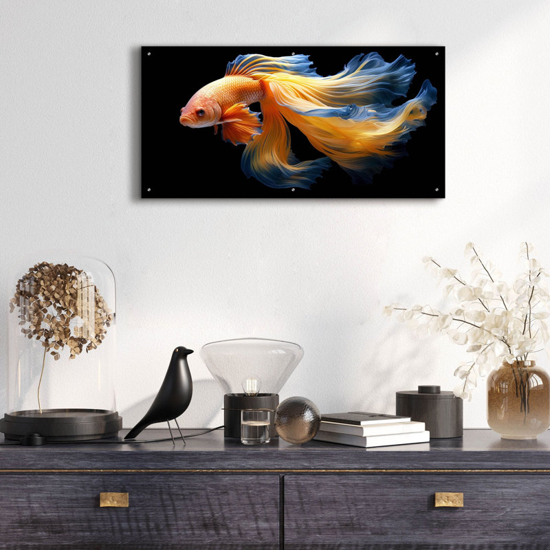 «Fighting Fish Blue and Yellow» par Epic Portfolio, art mural en verre acrylique, H 24 po x l 48 po