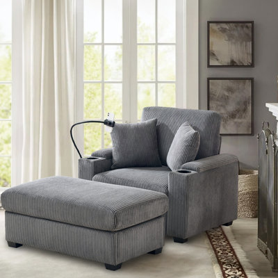 Geier 41.20" W Velvet? Fabric Chaise Lounge with Ottoman,Bulit in Storage,USB Charge Ports by Mercer41