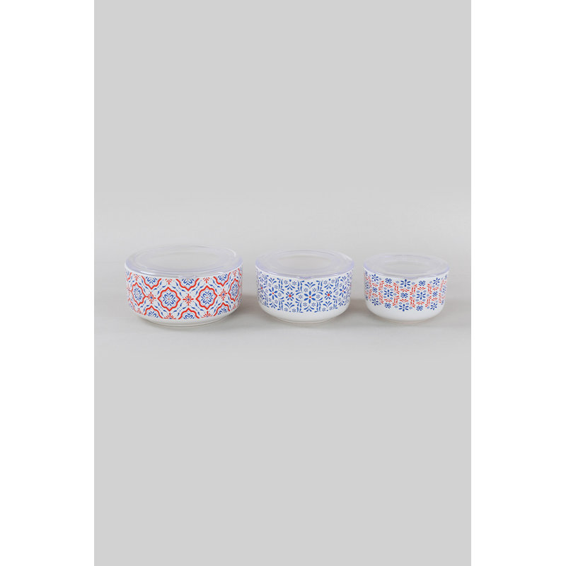 Ensemble de boîte de rangement en céramique de qualité supérieure (6 pièces), antibactérien et écologique, comprend 3 couvercles en plastique | Tailles: 4,7 po (535 ml), 5,5 po (750 ml), 6,3 x 6,3 x 3,0 po (1200 ml) | Design élégant rouge, blanc et bleu, lavable au lave-vaisselle