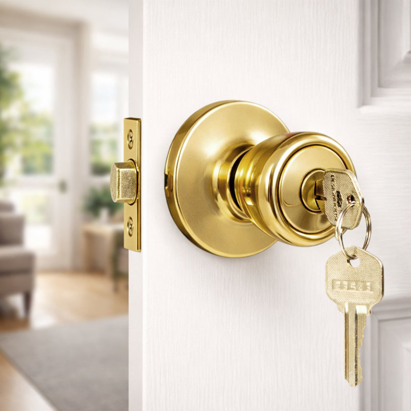 Terrace Keyed Door Knob, Polished Brass