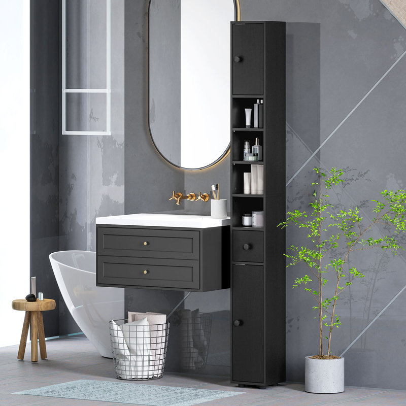 Bathroom Storage Cabinet w/ Shelves, Toilet Paper Cabinet, Black, Black