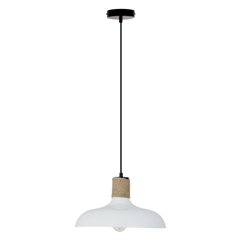 Seshadri 14"W White and Jute Dome Pendant Light 