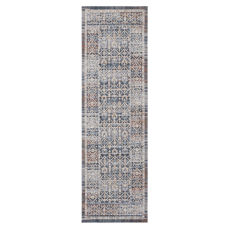 Tapis en polyester tissé à la machine Luanda en noir / brun / beige, Tapis de couloir 2 pi 4 po x 8 pi