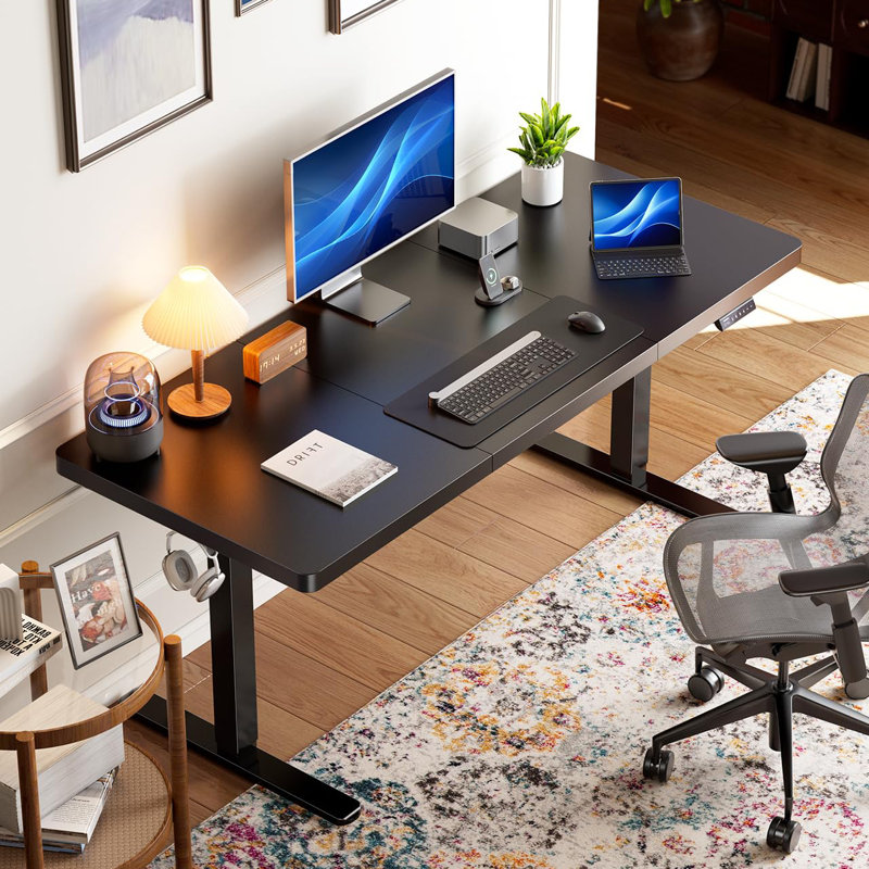 71 X 35 Inch Large Height Adjustable Standing Desk With Brushless Motor, 4 Memory Presets, T-Shaped Frame, Sit-Stand Function For Home Office, Black