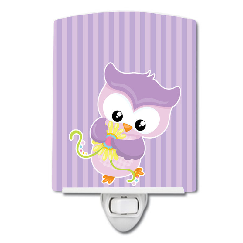 Éclairage de nuit en céramique mauve à oiseau avec fleurs
