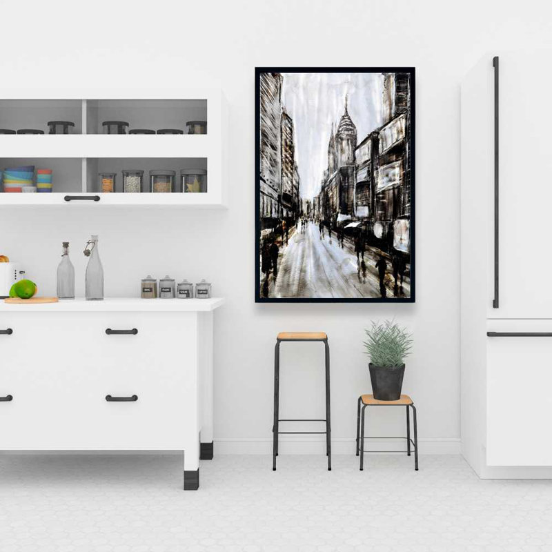 Busy Gray Street - Toile encadrée grise pour la décoration intérieure, H 37,25 po x l 25,25 po