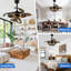 Ventilateur de plafond 42 po rétractable brun rustique avec ensemble d'éclairage et moteur réversible à 6 vitesses pour chambre à coucher