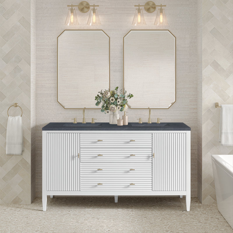 Myrrin 60'' W Double Vanity, Charcoal Soapstone, Bright White, 8" Widespread