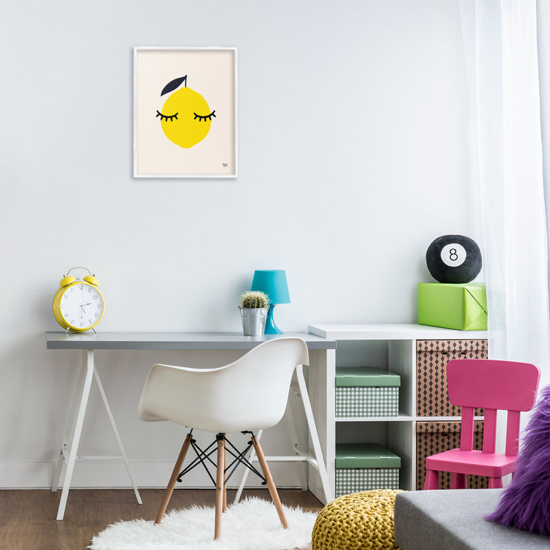 Lemon with Eyelashes Framed Giclee Art by Jessica Beck, 20" H x 16" W, White Framed