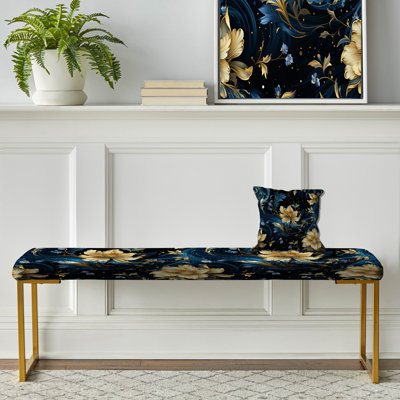 Banc floral rembourré or