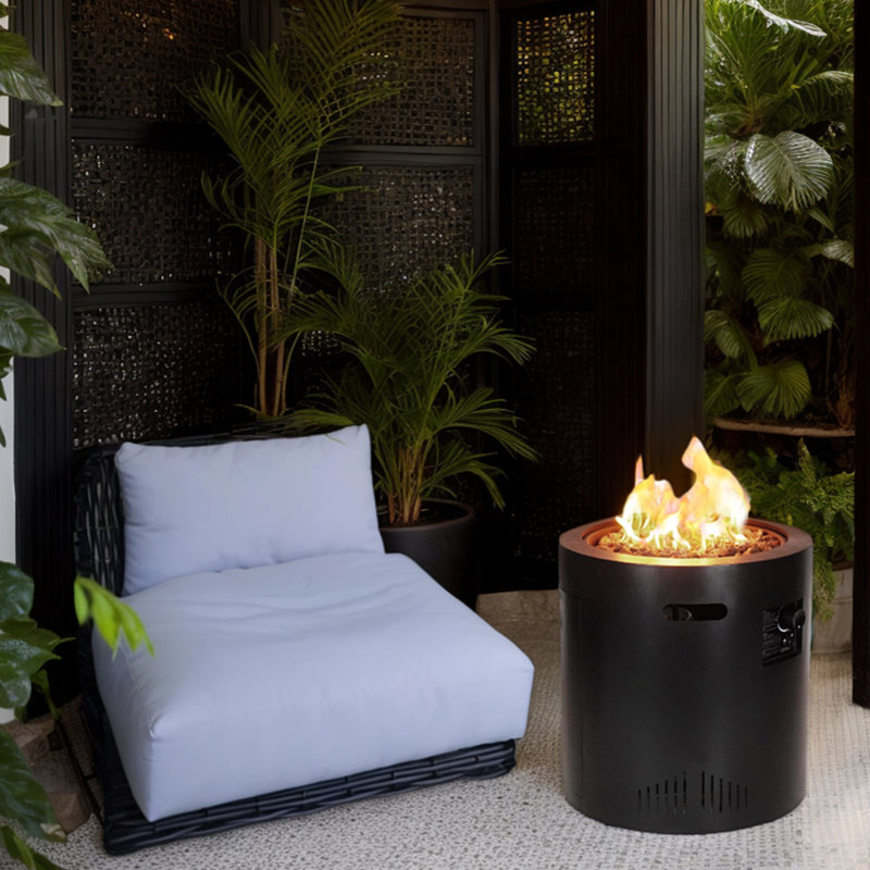 Hephaestus 24" Black Steel Round Propane Fire Pit Table