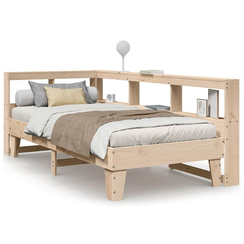 Bookcase Bed Without Mattress Solid Wood Pine, Natural, Single (3')