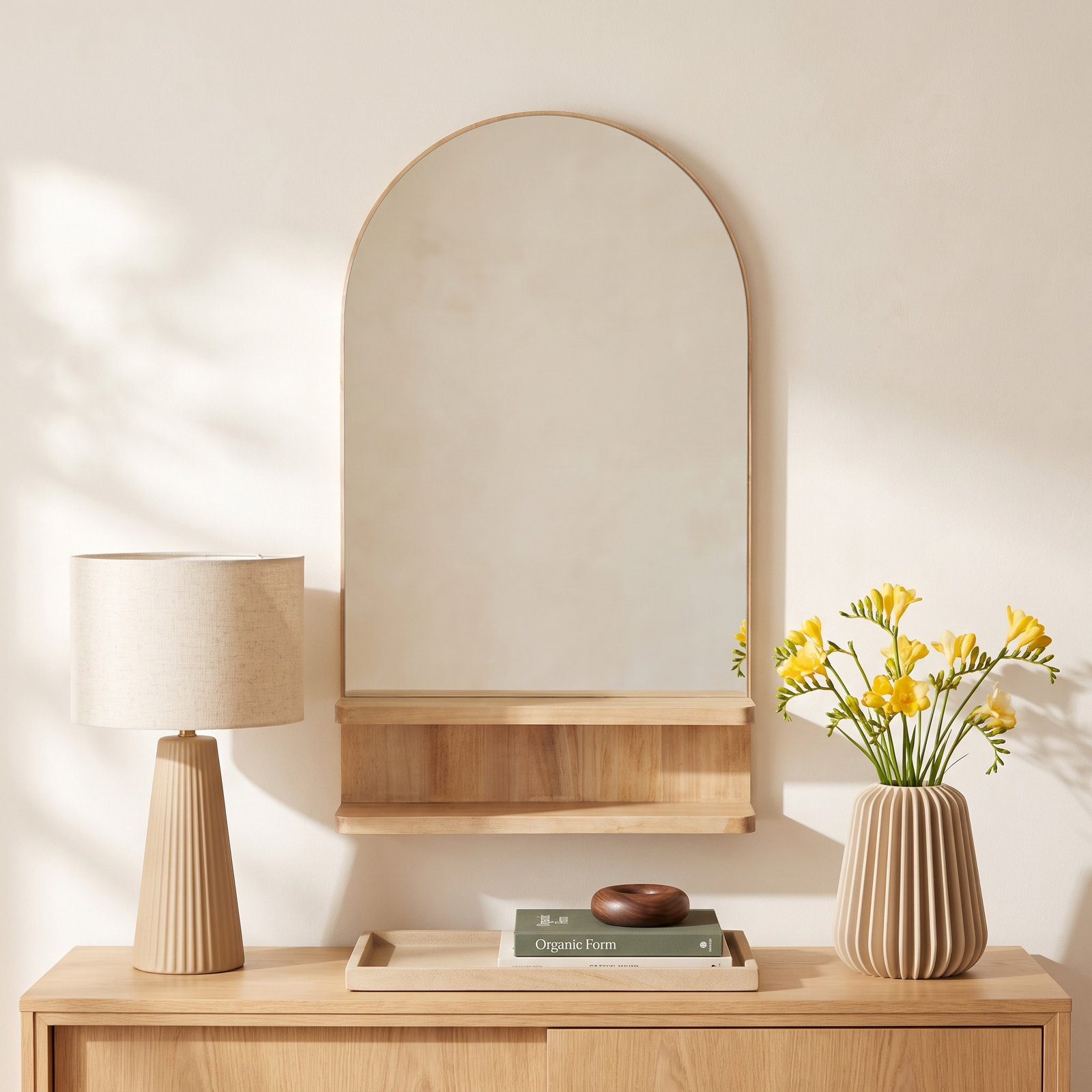 Ruddick Wall Mirror with Shelves, Natural